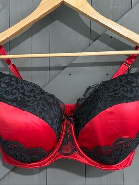 NWT Cacique Floral Lace Balconette Bra 40H Red Black Adjustable Strap Plus Size